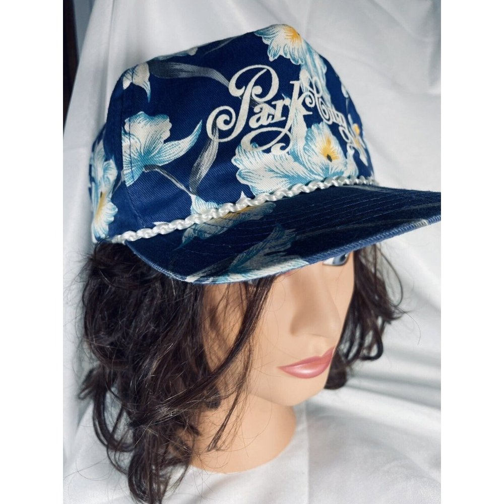 Park City San Sun Tropical Hawaiian Orchid Baseball Hat Blue Adjustable Vintage - Picture 8 of 12
